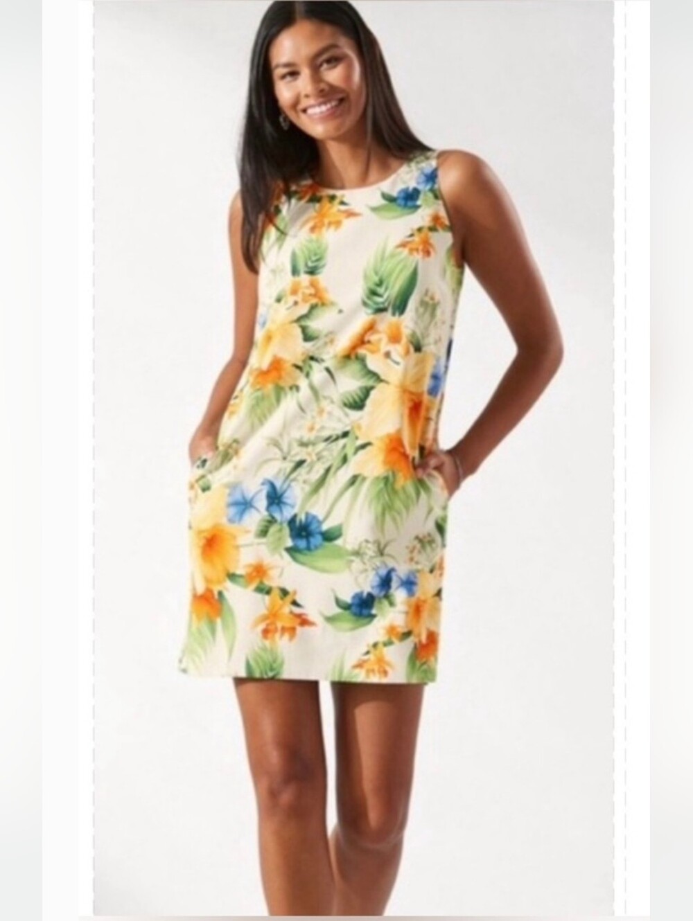 TOMMY BAHAMA Fleur De Life Print 100% Silk Shift Mini Dress Size Medium